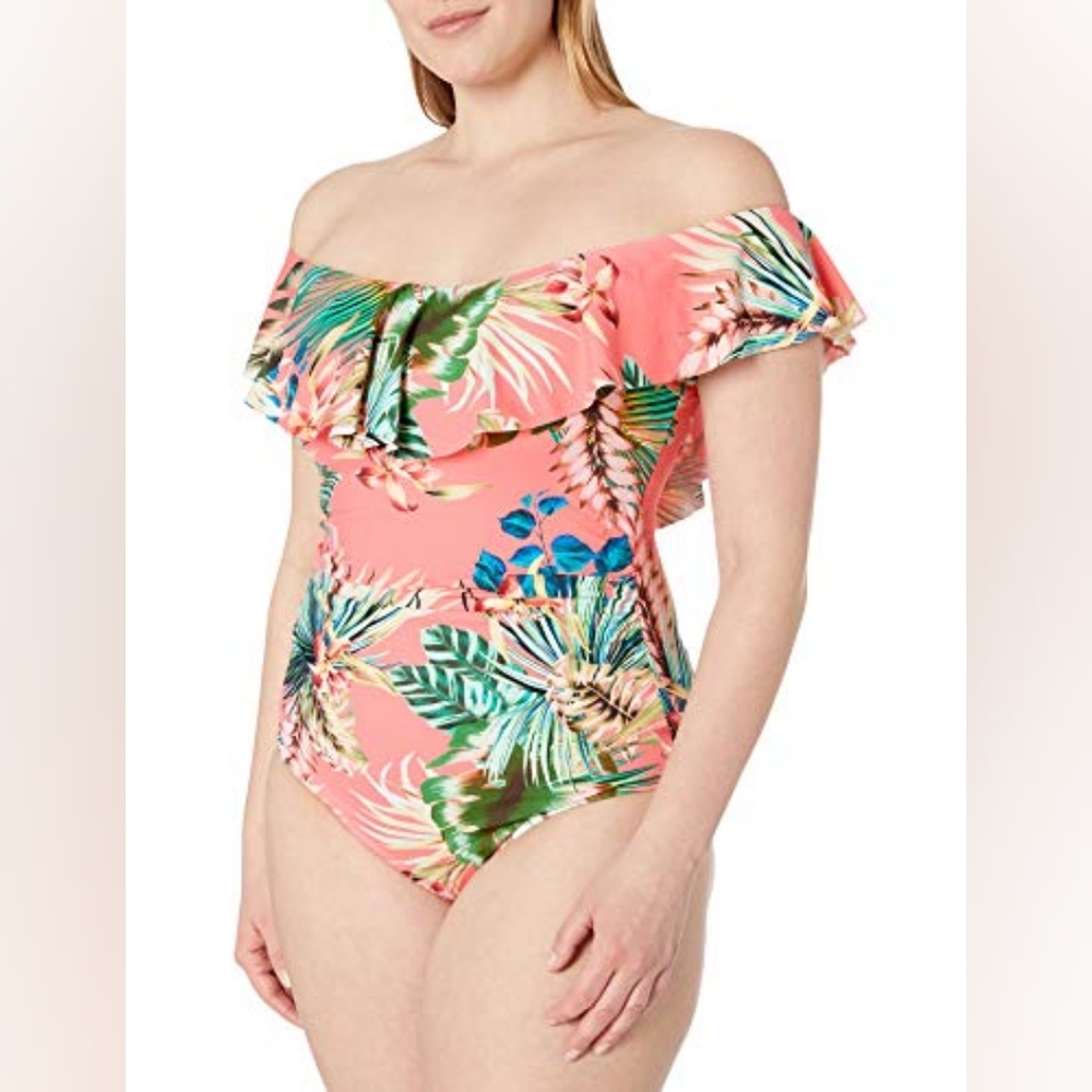 La Blanca Floral Off Shoulder Ruffle One Piece